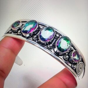 Mystic Topaz Stamped 925 Sterling Silver Cuff Bracelet